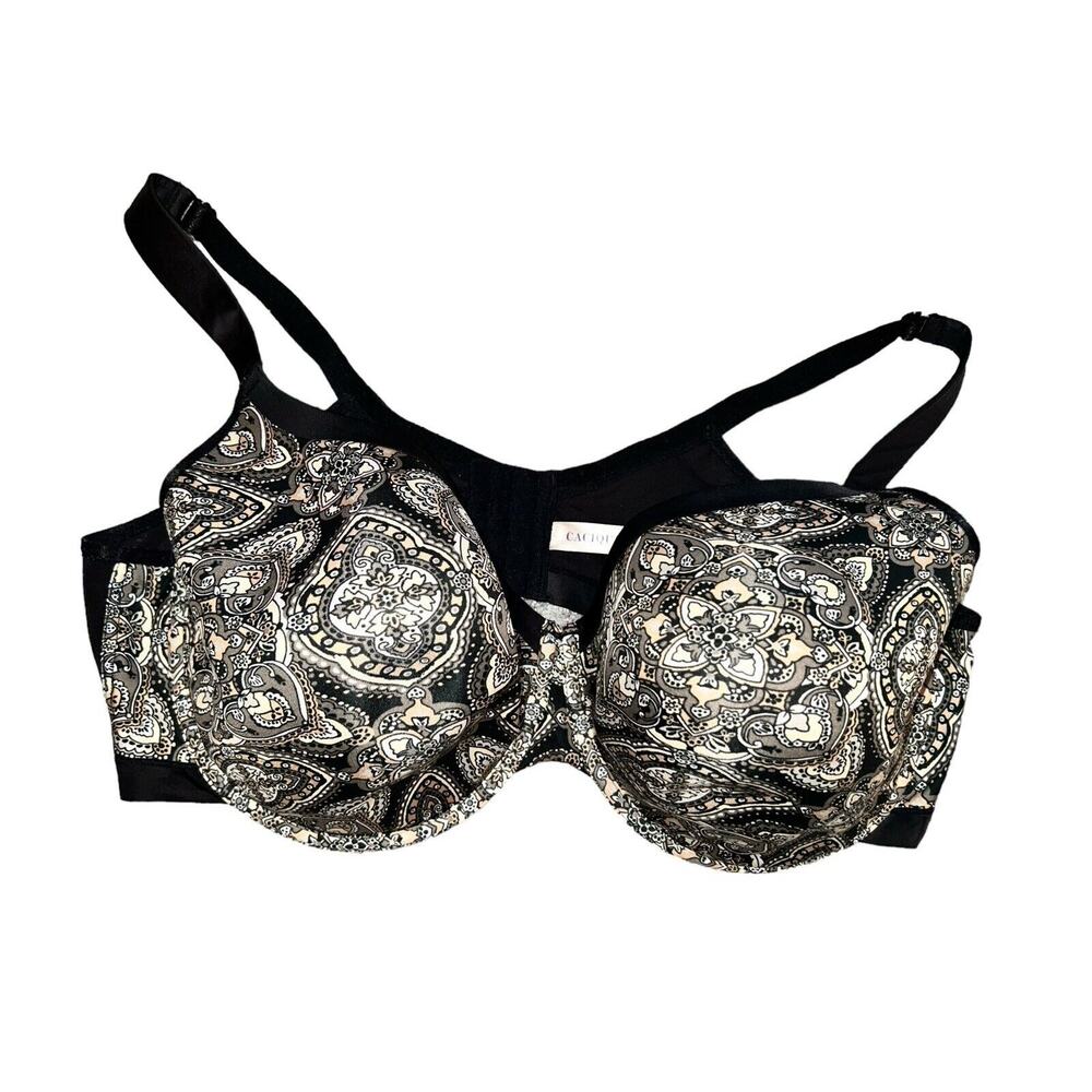 Cacique Womens Size 46DDD Black White Lightly Lined Full Coverage T-Shirt Bra